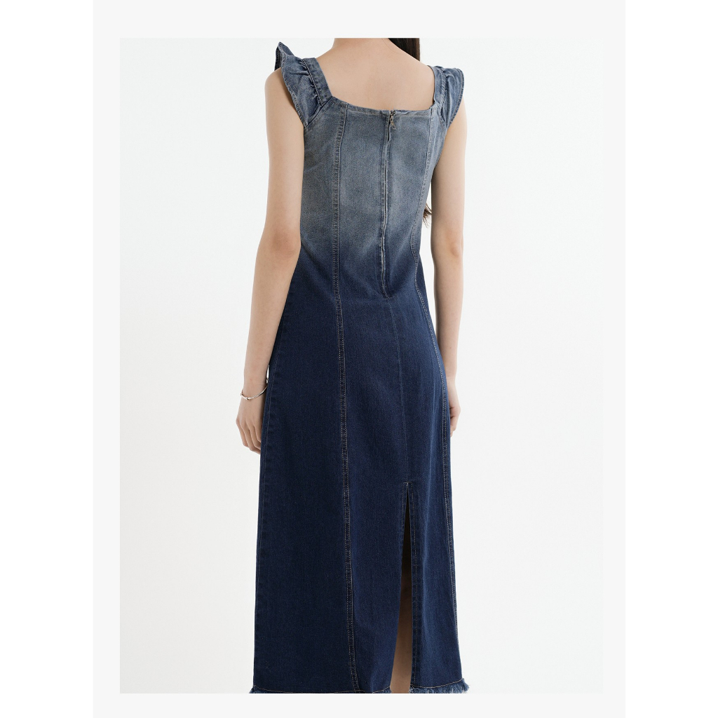 Đầm Yếm Denim Lưng Cao Dáng Ôm Màu Xanh Gradient Thời Trang Xinh Xắn Cho Nữ