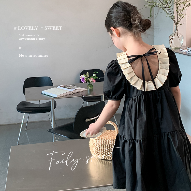 Đầm Công Chúa Tay Phồng Xếp Ly Phong Cách Phương Tây Màu Đen Thời Trang Mùa Hè Cho Bé Gái