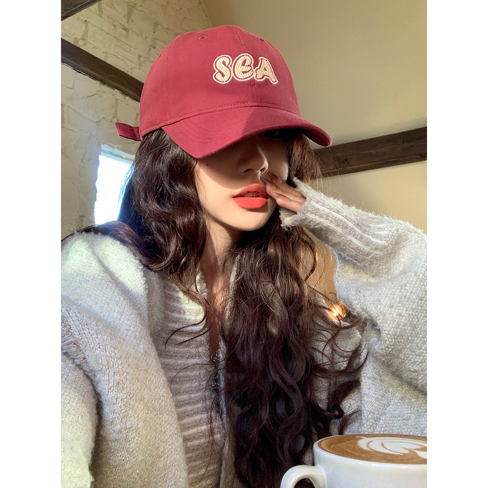 Mũ Lưỡi Trai Che Nắng Che Phủ Mặt Sâu Màu Đỏ Rượu Phong Cách Mới 2023 Dành Cho Bạn Nữ