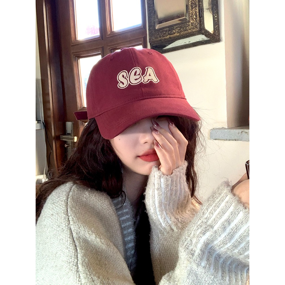 Mũ Lưỡi Trai Che Nắng Che Phủ Mặt Sâu Màu Đỏ Rượu Phong Cách Mới 2023 Dành Cho Bạn Nữ