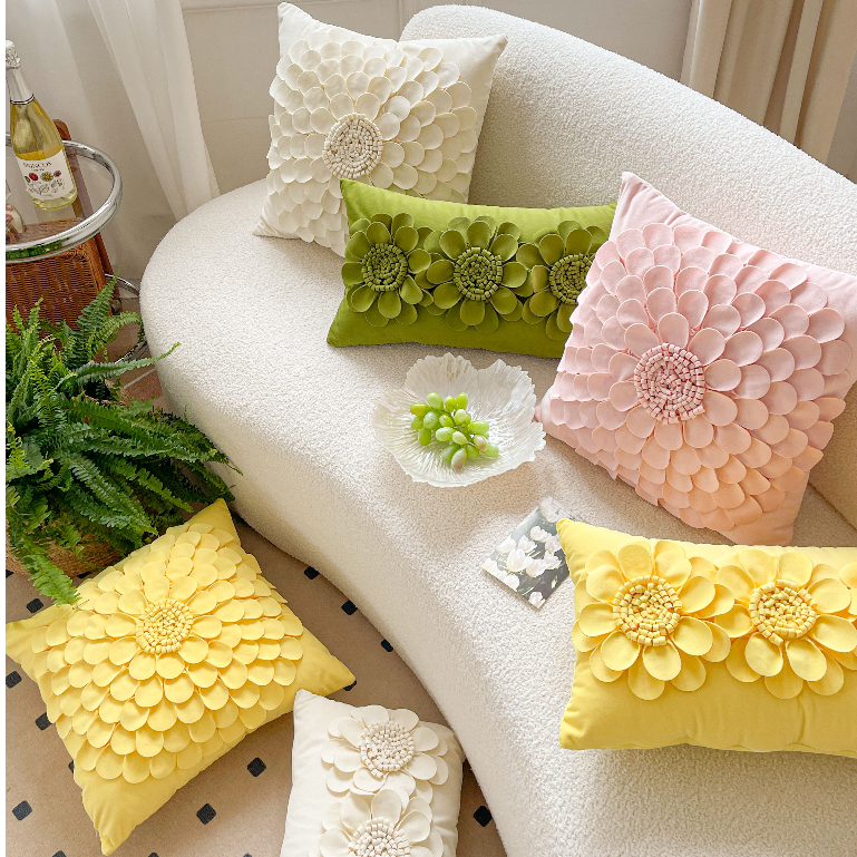 1 Vỏ Gối Sofa Vải Nhung Họa Tiết Hoa Màu Trơn