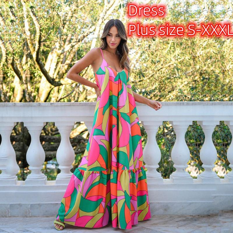 Đầm Hoa Hai Dây Hở Lưng Cổ Chữ V Khoét Sâu Plus size S-XXXL