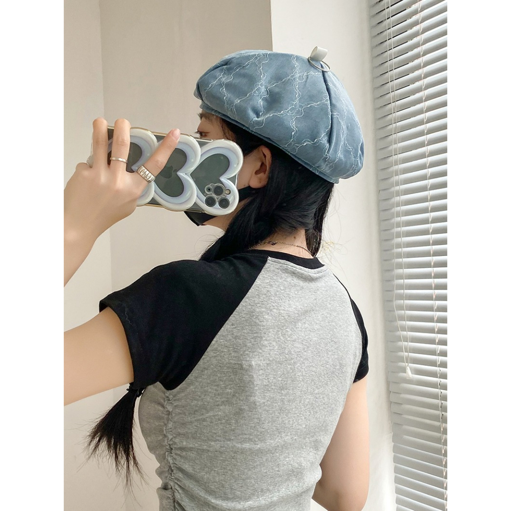 Mũ Beret Vải Denim Thời Trang Hàn Quốc Phong Cách Đường Phố