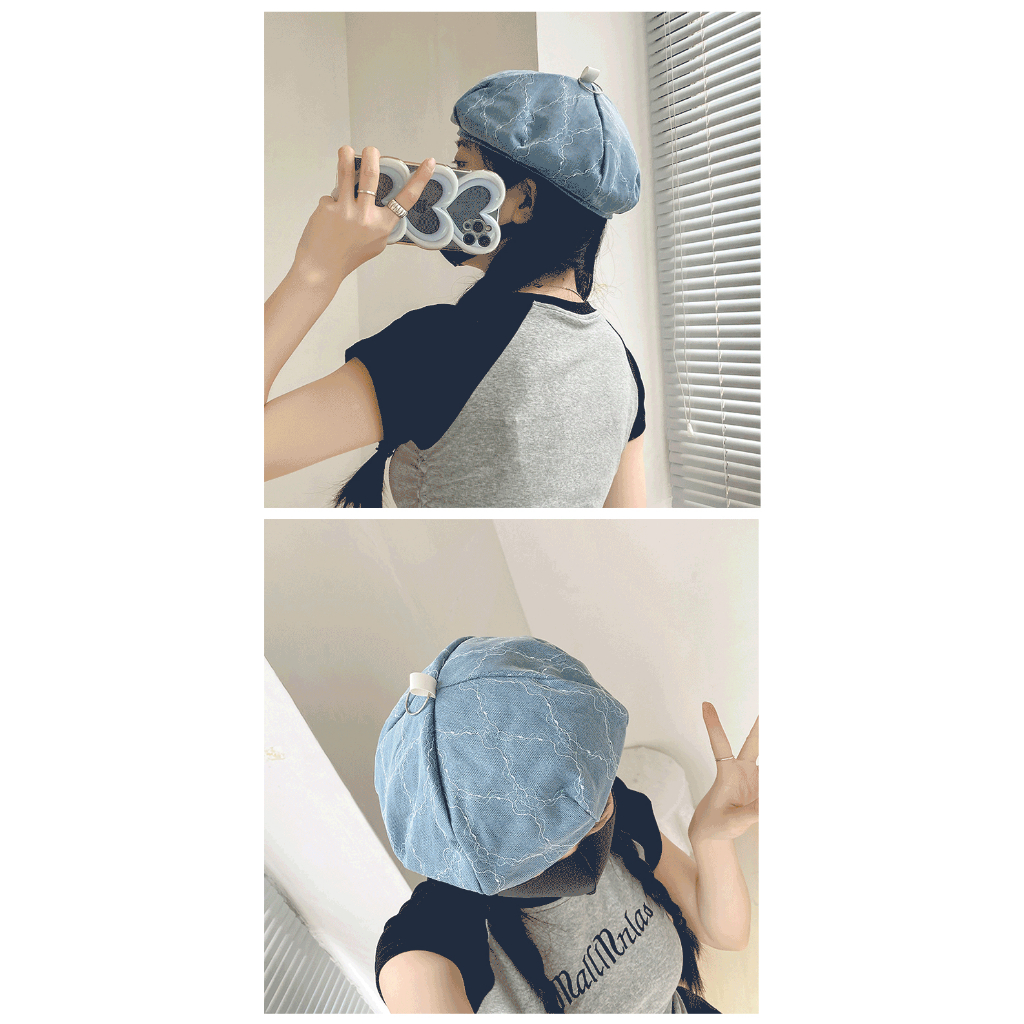 Mũ Beret Vải Denim Thời Trang Hàn Quốc Phong Cách Đường Phố