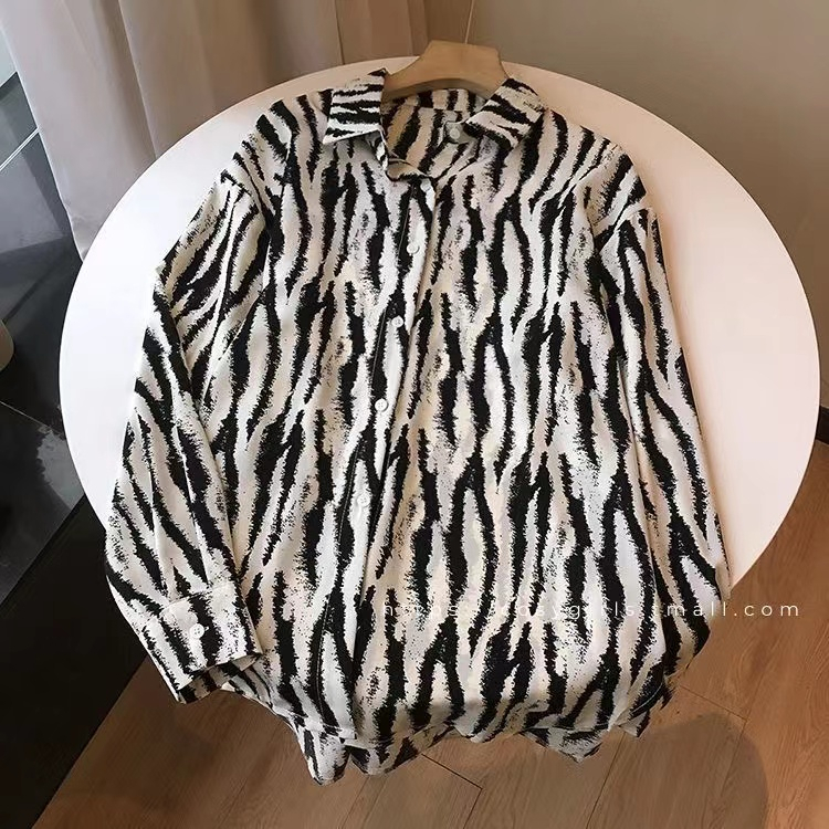 Áo Sơ Mi Dài Tay Dáng Rộng Họa Tiết Ngựa Vằn Phong Cách Hàn Quốc Baju Baju Wanita Lengan Panjang Hàng Mới Có Sẵn