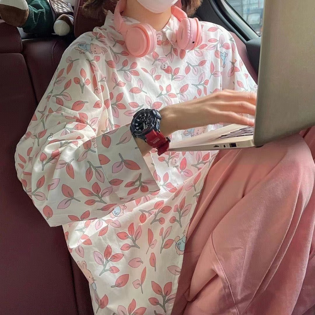 Áo Sơ Mi Nữ Tay Dài Dáng Rộng Phong Cách Hàn Quốc baju baju wanita Lenan panjang