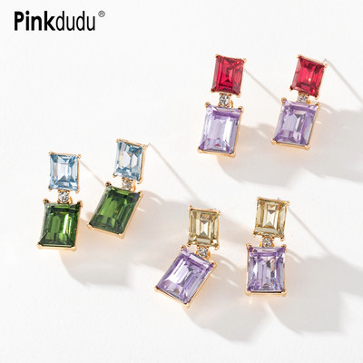 Khuyên tai Pinkdudu PD1087 hình chữ nhật đính đá phong cách cổ điển thời trang dành cho nữ