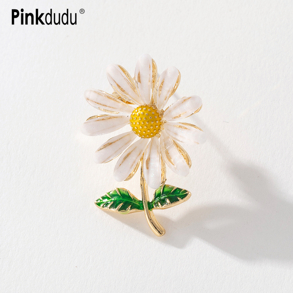 Ghim cài áo PINKDUDU PD1078 hợp kim thiết kế bông hoa hướng dương có lá thời trang unisex