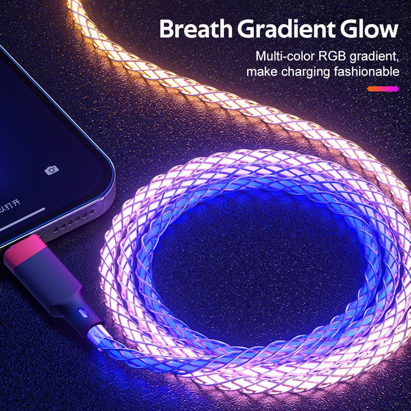 Cáp phát sáng RGB HDOORLINK USB Type C hỗ trợ sạc nhanh 66w cho Huawei P50 Honor 5A