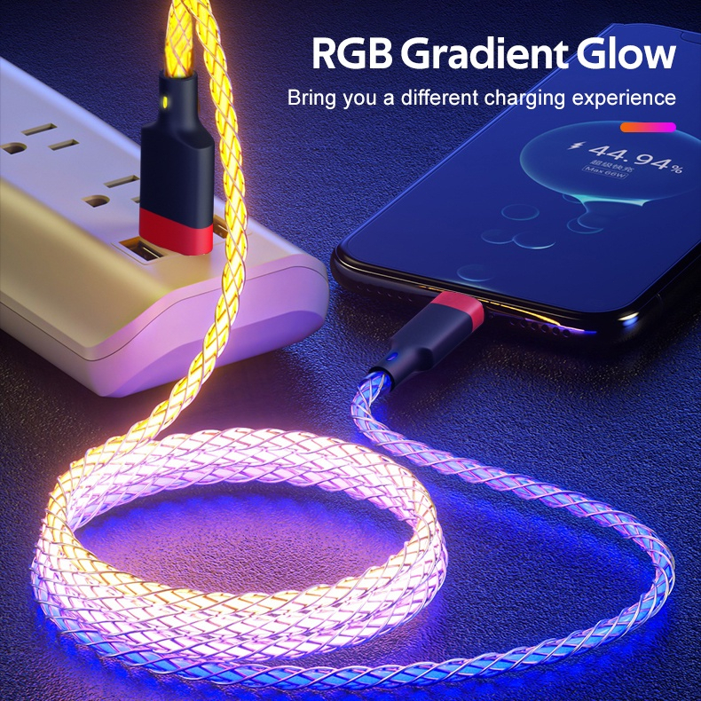 Cáp phát sáng RGB HDOORLINK USB Type C hỗ trợ sạc nhanh 66w cho Huawei P50 Honor 5A