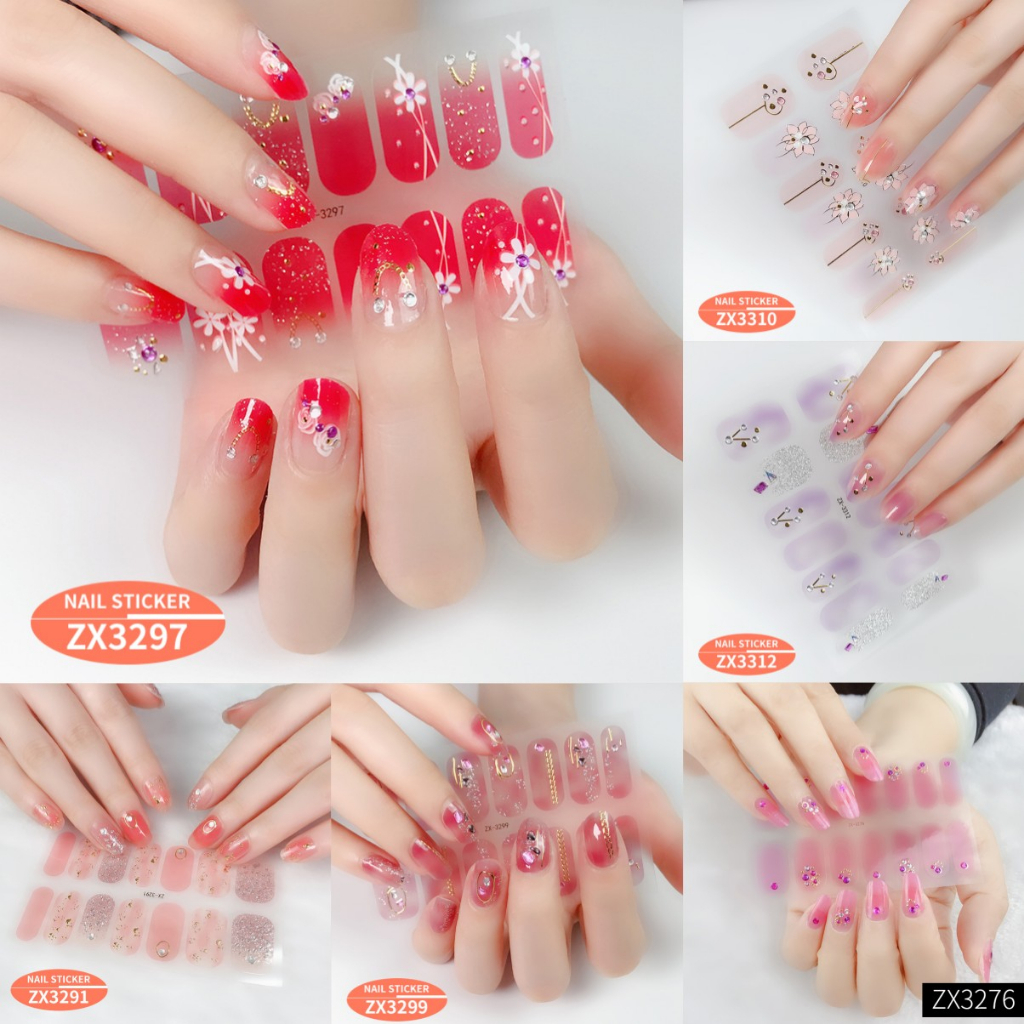 Set 14 Nhãn Dán Móng Tay 3D Dạng Lột Không Độc Hại Cho Nữ
