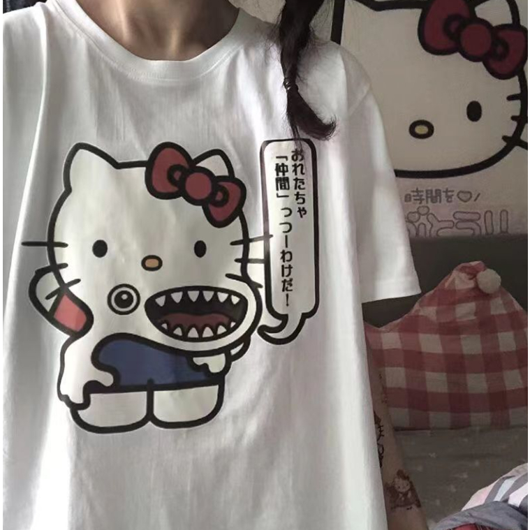 Áo Thun Nữ Ngắn Tay In Hình Hello Kitty Thời Trang Hàn Quốc