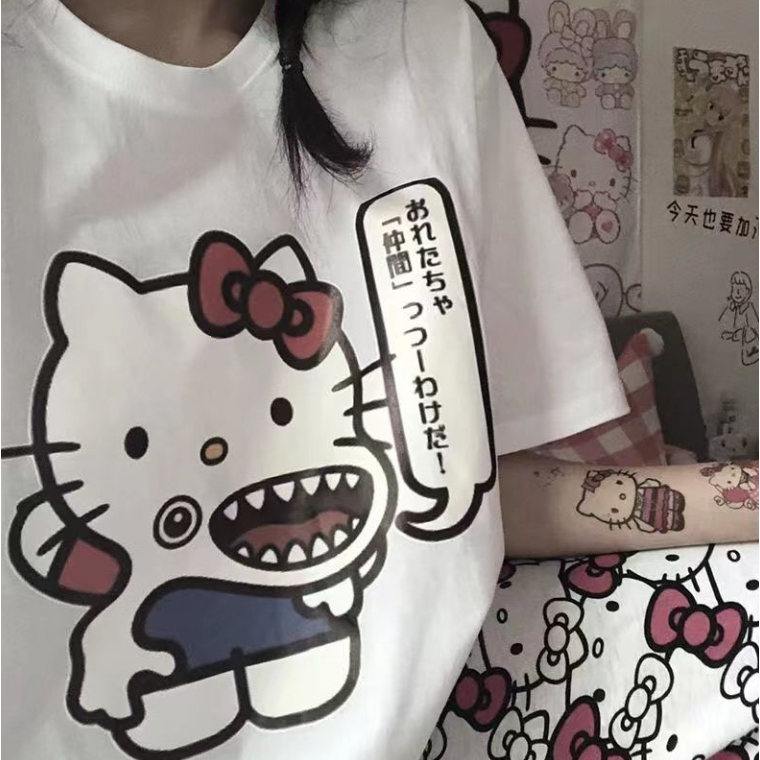 Áo Thun Nữ Ngắn Tay In Hình Hello Kitty Thời Trang Hàn Quốc