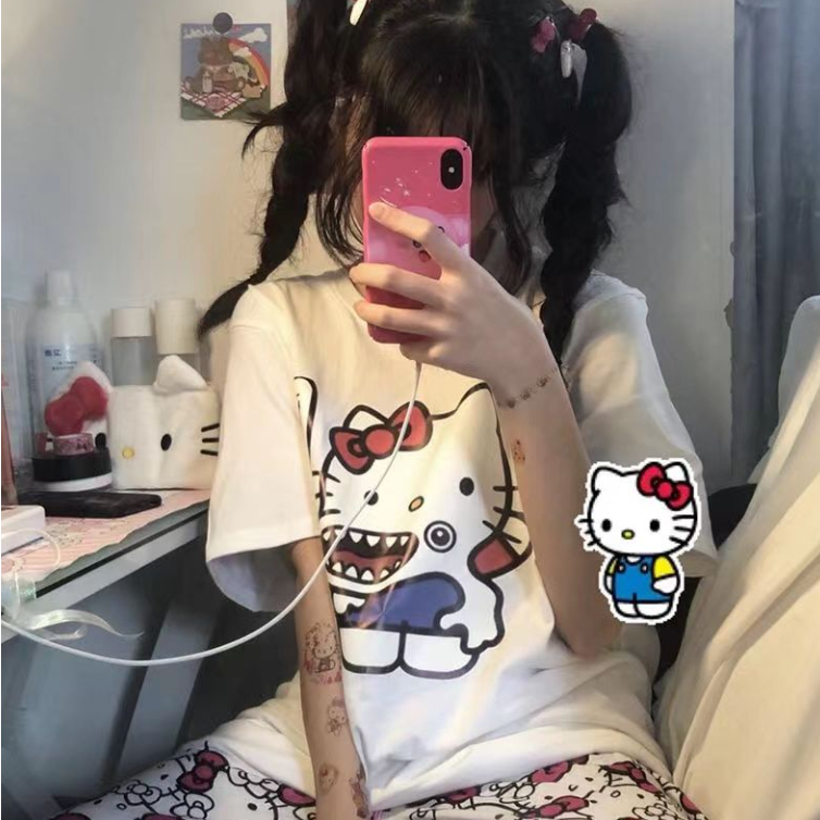 Áo Thun Nữ Ngắn Tay In Hình Hello Kitty Thời Trang Hàn Quốc