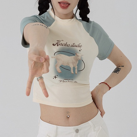 Áo Thun Ngắn Tay Ôm Dáng Phong Cách Retro Mỹ Ngọt Ngào Cho Nữ