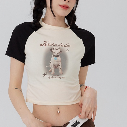 Áo Thun Ngắn Tay Ôm Dáng Phong Cách Retro Mỹ Ngọt Ngào Cho Nữ