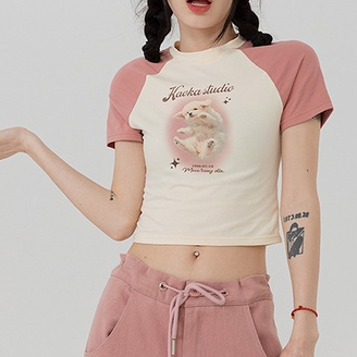 Áo Thun Ngắn Tay Ôm Dáng Phong Cách Retro Mỹ Ngọt Ngào Cho Nữ