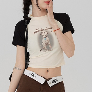 Áo Thun Ngắn Tay Ôm Dáng Phong Cách Retro Mỹ Ngọt Ngào Cho Nữ