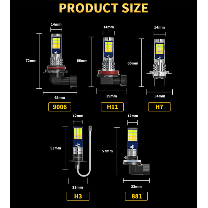 Set 2 Đèn Pha LED H11 H3 H7 881 H27 9006 HB4 3030 24SMD 12V 6000K Dành Cho Ô Tô