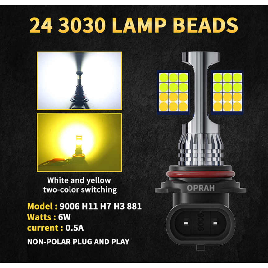 Set 2 Đèn Pha LED H11 H3 H7 881 H27 9006 HB4 3030 24SMD 12V 6000K Dành Cho Ô Tô