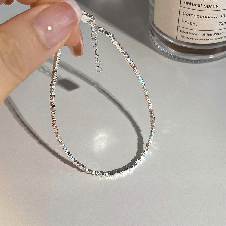 Vòng Tay Bạc Mỏng Đính Hạt Xếp Chồng Lên Nhau Thiết Kế Đơn Giản Cho Nữ