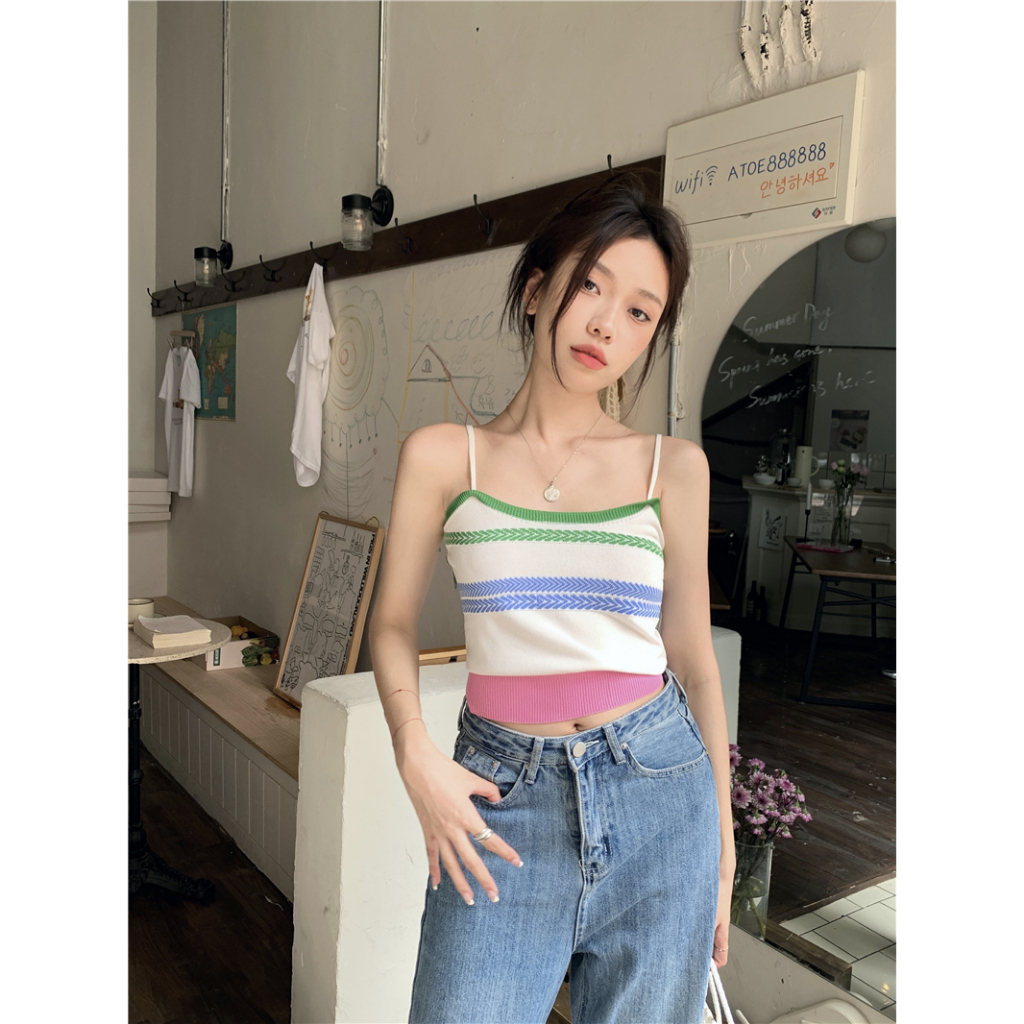 Áo Croptop Hở Lưng Dáng Ôm Họa Tiết Kẻ Sọc Thời Trang Mùa Hè Cho Nữ