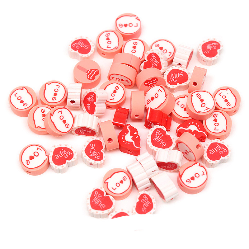 Mới Set 50 Hạt Đất Sét Polymer Hình Trái Tim Chữ Love / Hoa Hồng / Chữ Làm Trang Sức DIY