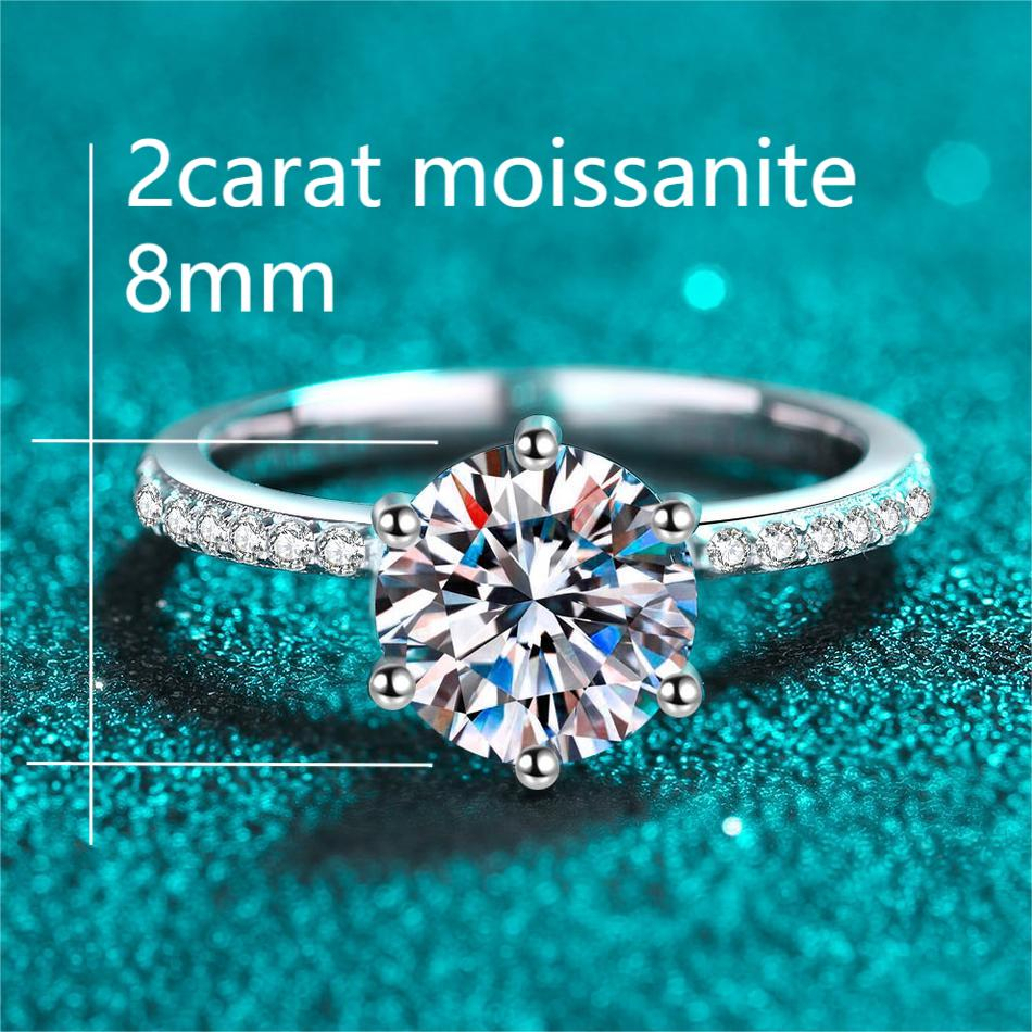 XDY-741 Nhẫn nữ 925 bạc nguyên chất, 2 carat Moissanite/8mm Zircon