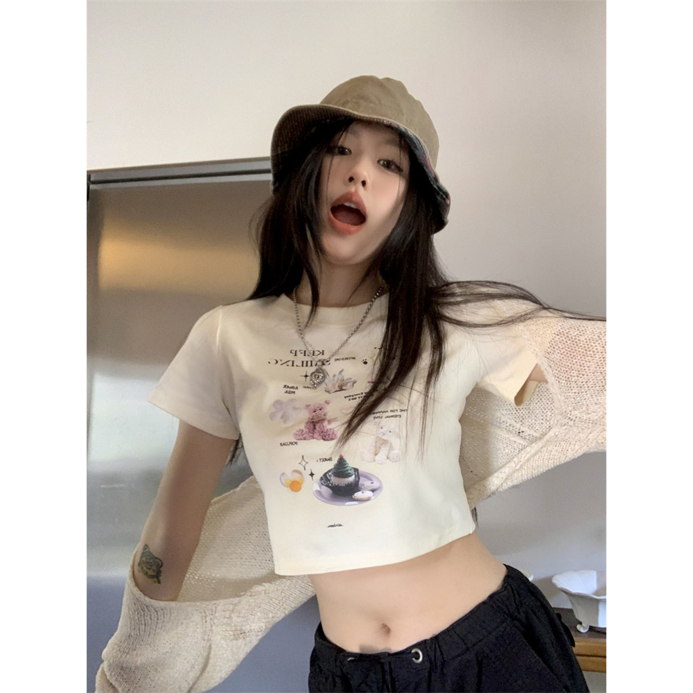 Ethelgirl Áo Thun Tay Ngắn In Họa Tiết Hoạt Hình 3 Màu Phong Cách Hàn Quốc Thời Trang Cho Nữ