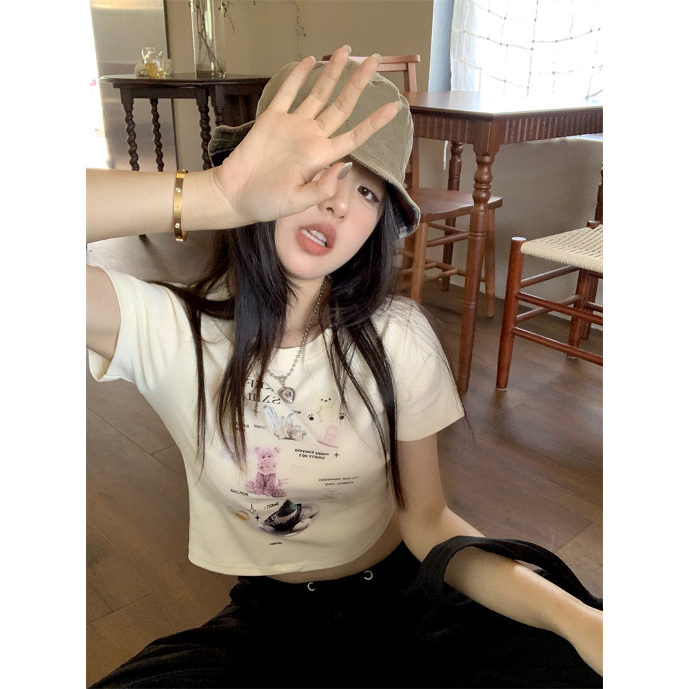 Ethelgirl Áo Thun Tay Ngắn In Họa Tiết Hoạt Hình 3 Màu Phong Cách Hàn Quốc Thời Trang Cho Nữ