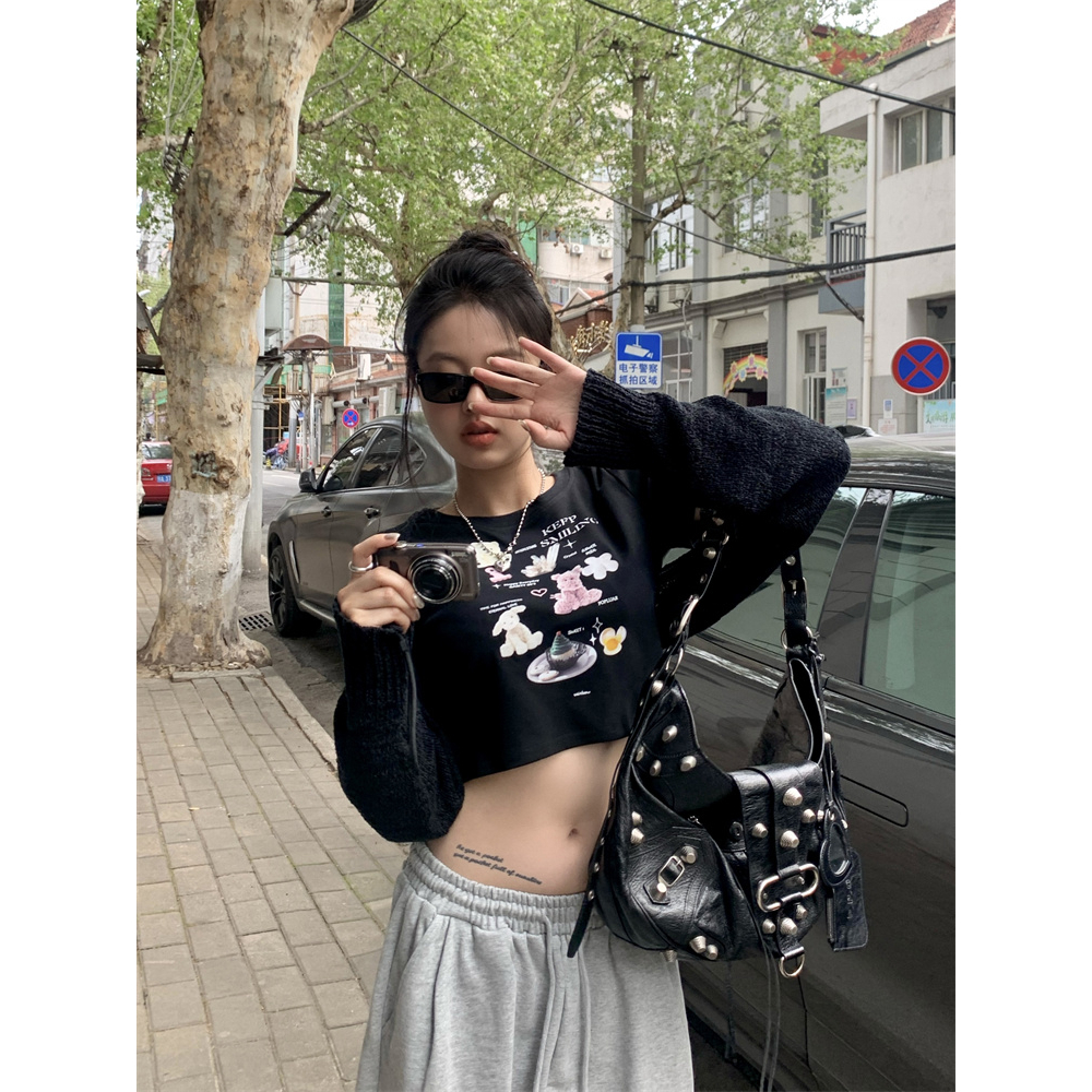 Ethelgirl Áo Thun Tay Ngắn In Họa Tiết Hoạt Hình 3 Màu Phong Cách Hàn Quốc Thời Trang Cho Nữ