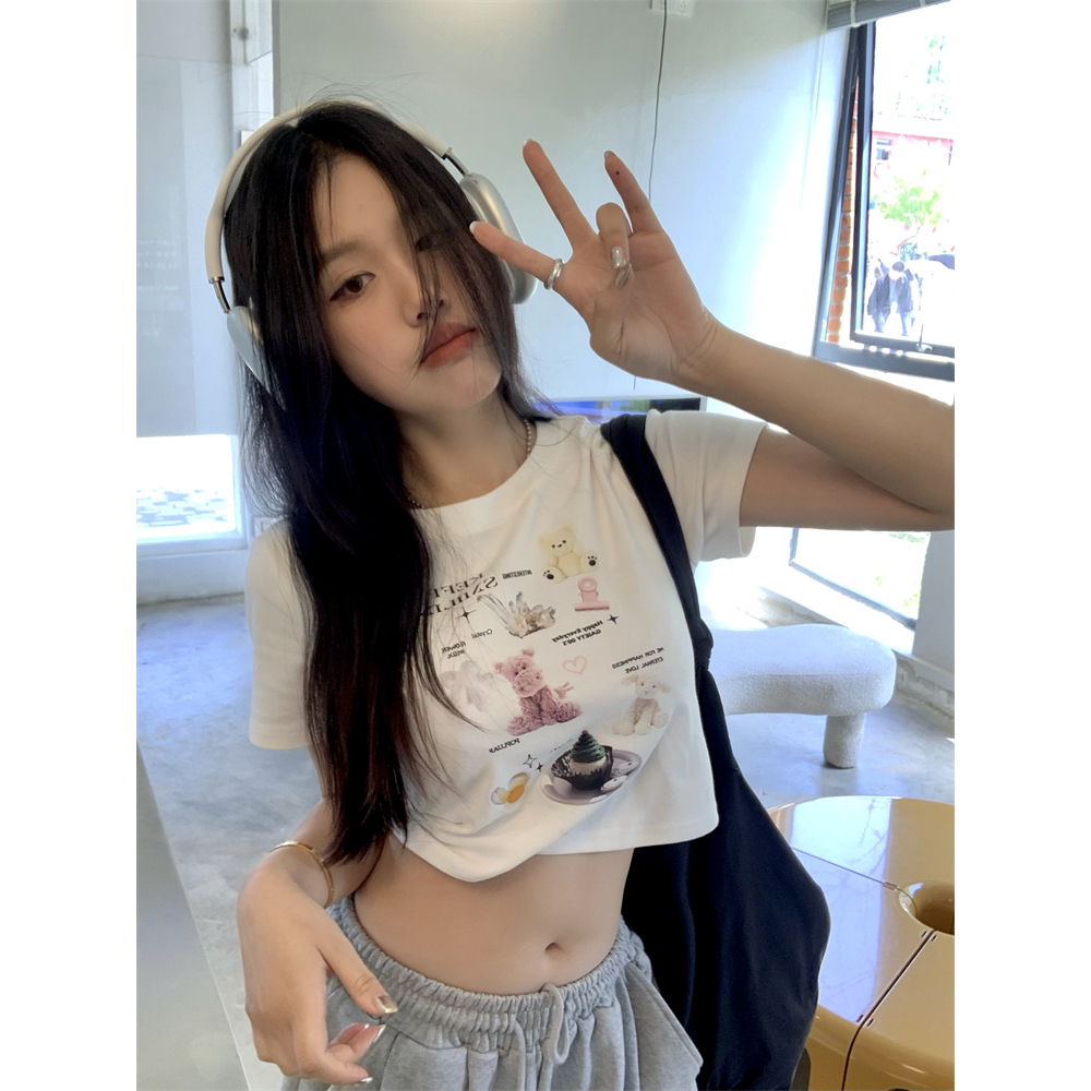 Ethelgirl Áo Thun Tay Ngắn In Họa Tiết Hoạt Hình 3 Màu Phong Cách Hàn Quốc Thời Trang Cho Nữ