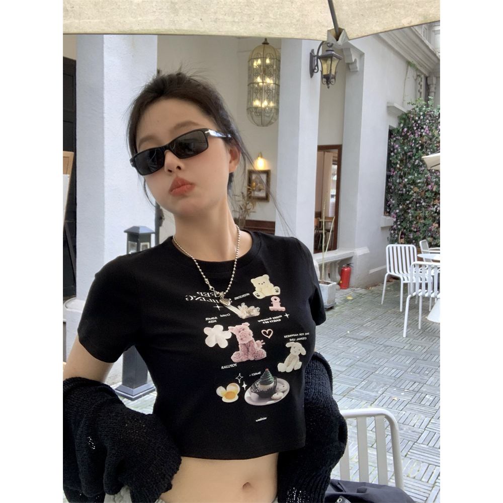 Ethelgirl Áo Thun Tay Ngắn In Họa Tiết Hoạt Hình 3 Màu Phong Cách Hàn Quốc Thời Trang Cho Nữ