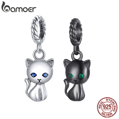 BAMOER Mặt Dây Chuyền Bạc 925 Hình Mèo Đính Đá Zircon DIY Trang Sức SCX122