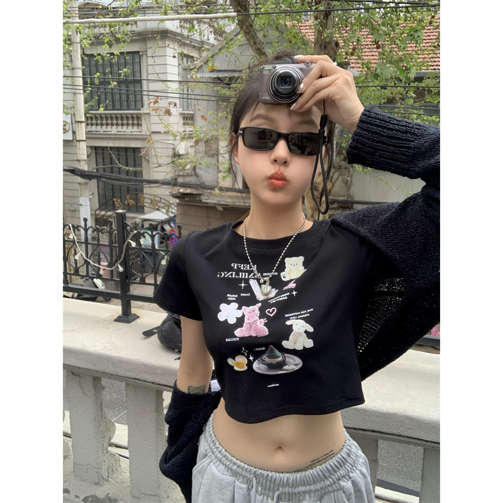 Ethelgirl Áo Thun Tay Ngắn In Họa Tiết Hoạt Hình 3 Màu Phong Cách Hàn Quốc Thời Trang Cho Nữ