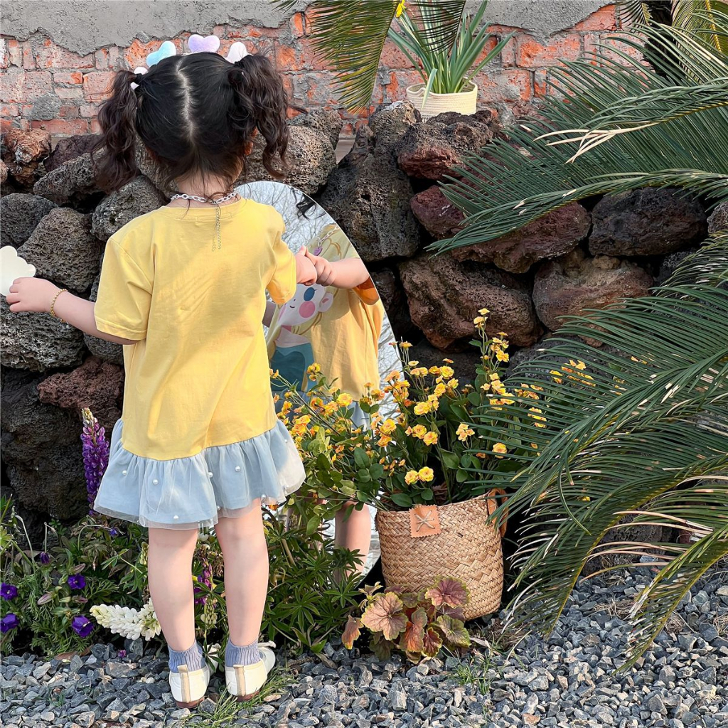 Đầm Công Chúa Elsa Tay Ngắn Phối Ren Thời Trang Mùa Hè Cho Bé Gái