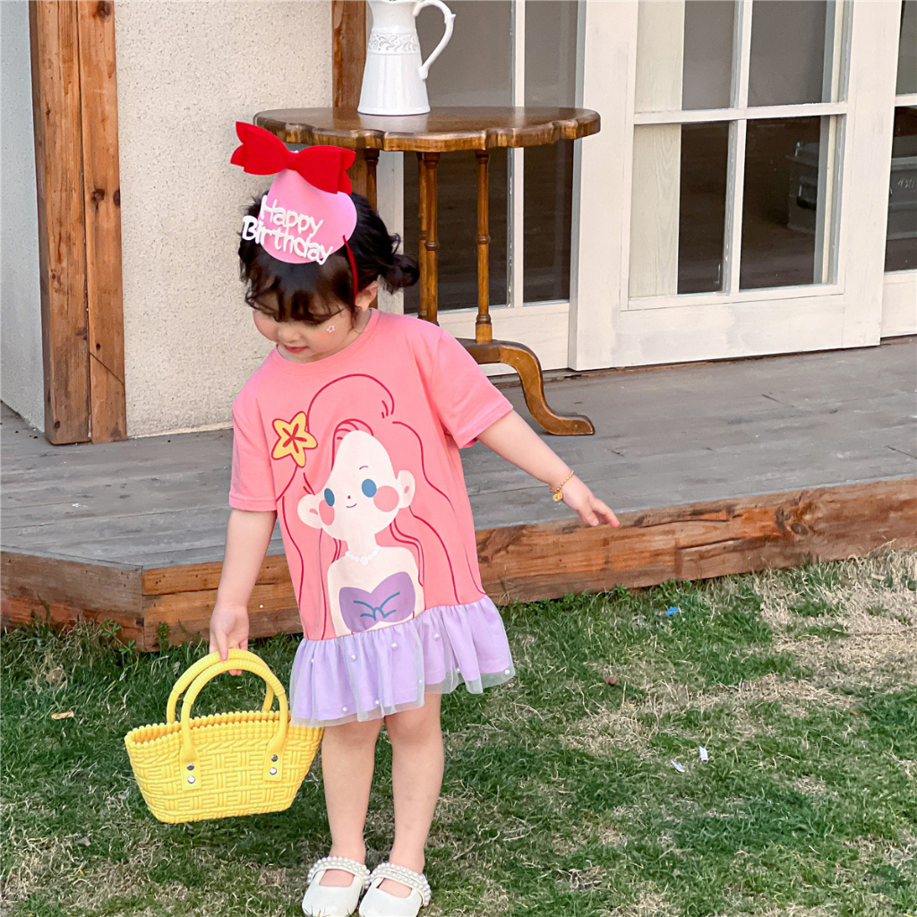 Đầm Công Chúa Elsa Tay Ngắn Phối Ren Thời Trang Mùa Hè Cho Bé Gái