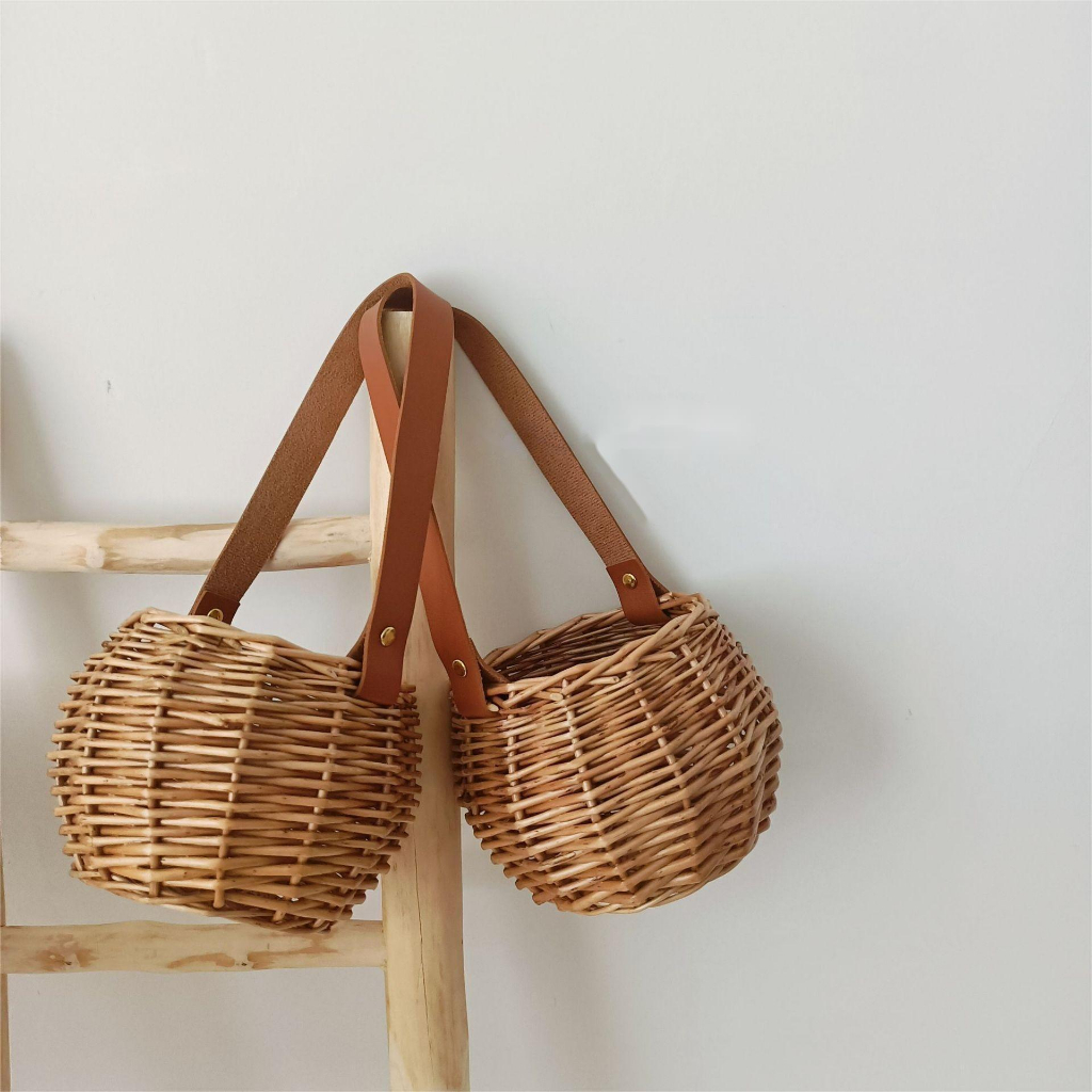 Giỏ Đan Mây Mini Đựng Đồ Đi Biển Phong Cách Retro Đơn Giản Cho Bé