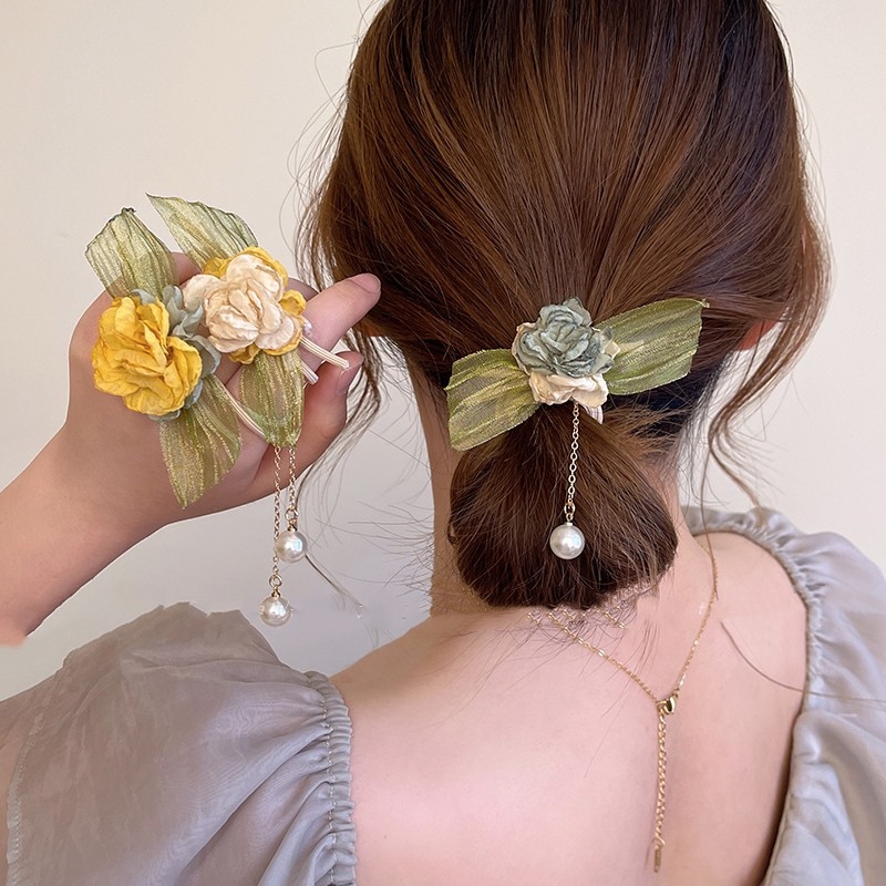 Dây Buộc Tóc Cao Su Đính Hoa Tua Rua Thời Trang Mùa Hè Hàn Quốc Mới