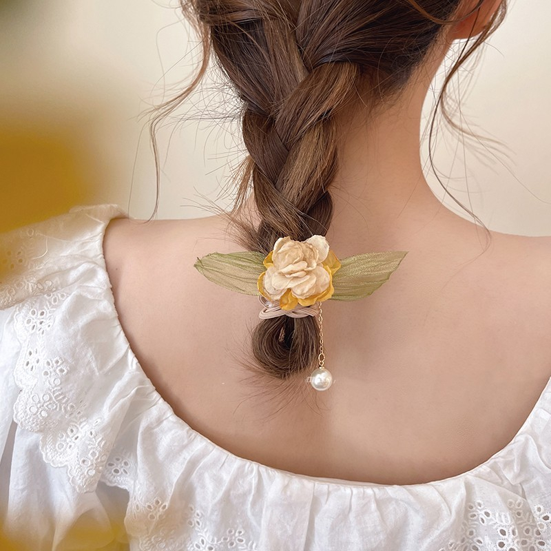 Dây Buộc Tóc Cao Su Đính Hoa Tua Rua Thời Trang Mùa Hè Hàn Quốc Mới