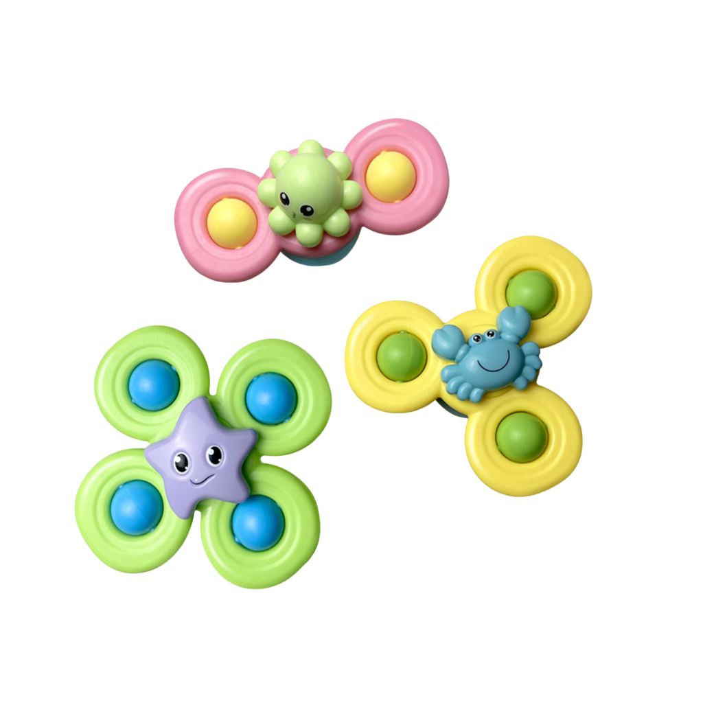 Predolo  Set 3 Đồ Chơi Con Quay Hoạt Hình Có Cốc Hút Làm Quà Tặng Tương Tác Ngày L