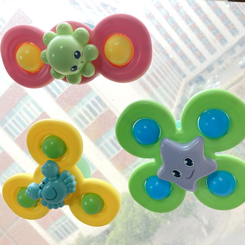 Predolo  Set 3 Đồ Chơi Con Quay Hoạt Hình Có Cốc Hút Làm Quà Tặng Tương Tác Ngày L