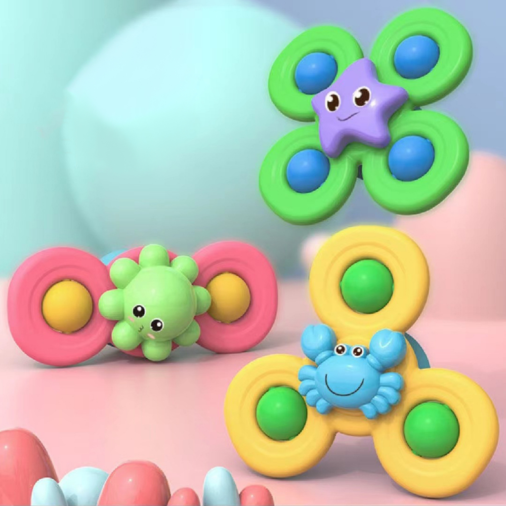 Predolo  Set 3 Đồ Chơi Con Quay Hoạt Hình Có Cốc Hút Làm Quà Tặng Tương Tác Ngày L