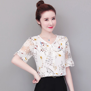 Áo kiểu cổ chữ V vải voan họa tiết hoa mùa hè dành cho nữ
