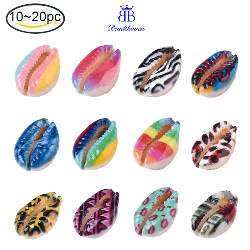 Set 10-20 Hạt Xỏ Lỗ In Họa Tiết Hoa / Bắp 18~21x12~15x7mm
