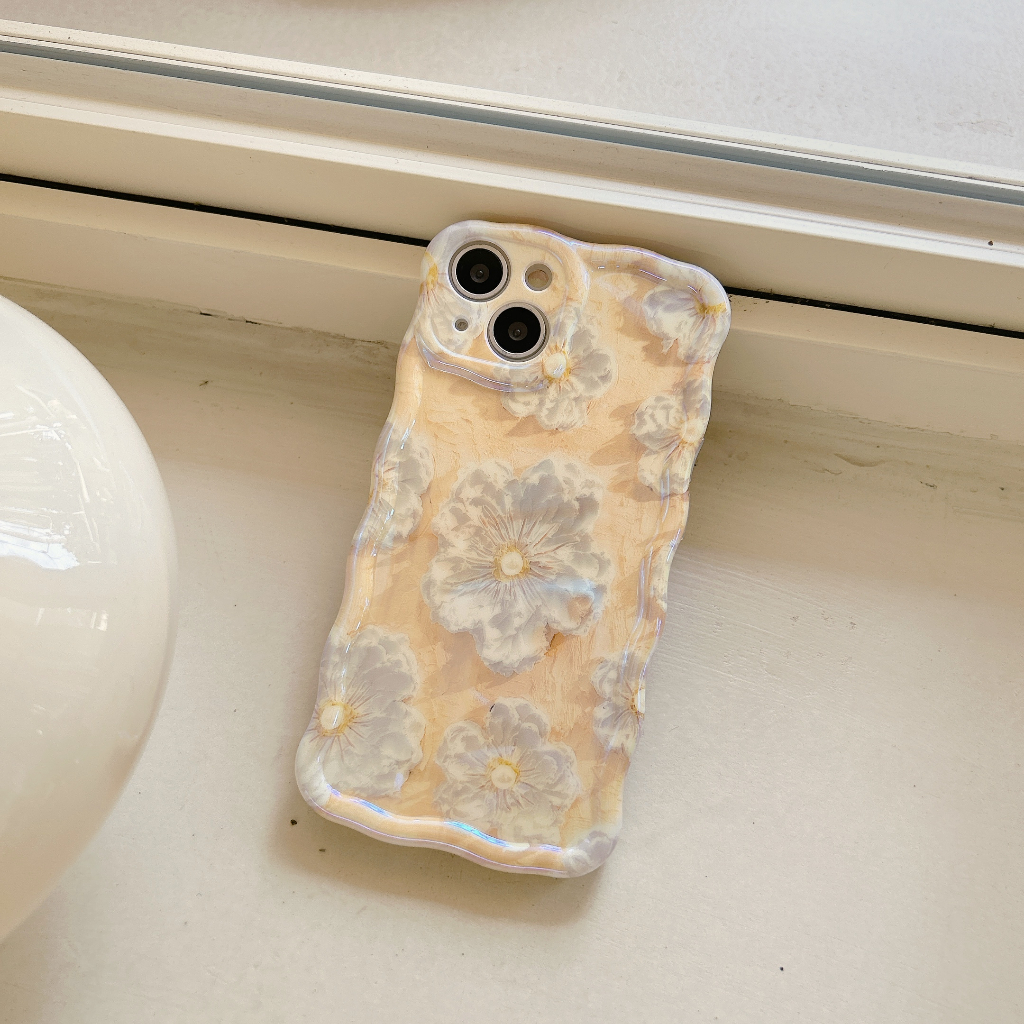 Ốp Điện Thoại IMD Họa Tiết Tranh Sơn Dầu Hình Bông Hoa Màu Xanh Lá / Vàng Cho IPhone 11 12 13Pro Max 14Pro Max