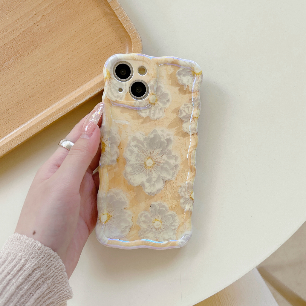 Ốp Điện Thoại IMD Họa Tiết Tranh Sơn Dầu Hình Bông Hoa Màu Xanh Lá / Vàng Cho IPhone 11 12 13Pro Max 14Pro Max