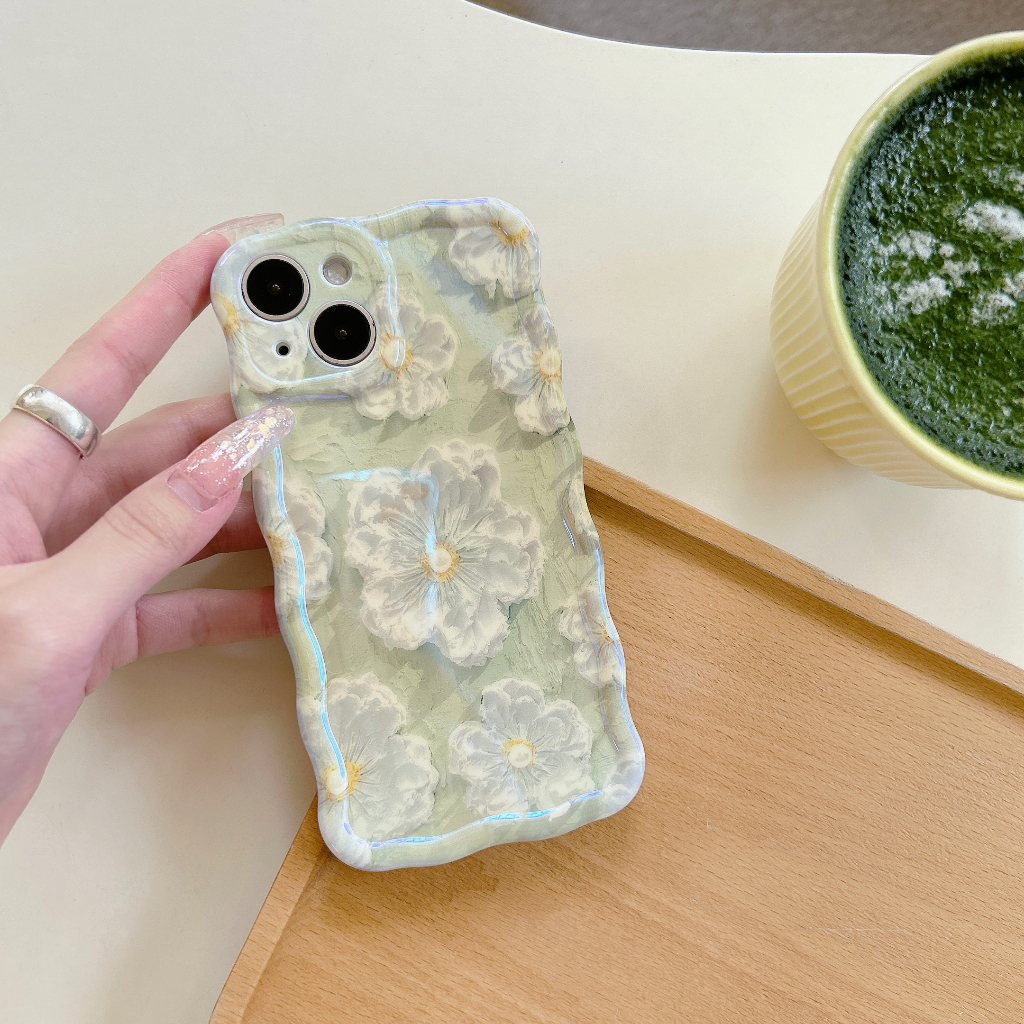 Ốp Điện Thoại IMD Họa Tiết Tranh Sơn Dầu Hình Bông Hoa Màu Xanh Lá / Vàng Cho IPhone 11 12 13Pro Max 14Pro Max