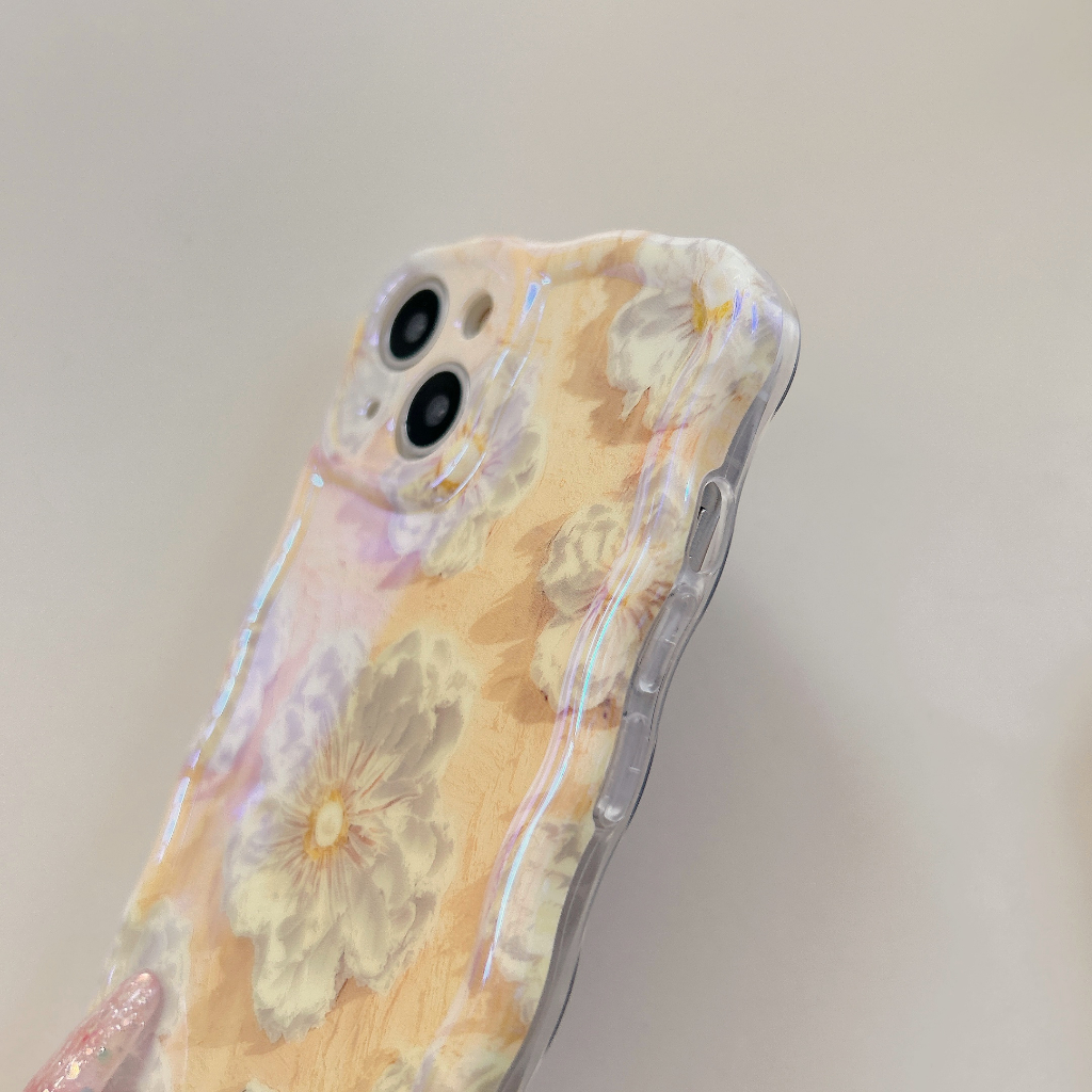 Ốp Điện Thoại IMD Họa Tiết Tranh Sơn Dầu Hình Bông Hoa Màu Xanh Lá / Vàng Cho IPhone 11 12 13Pro Max 14Pro Max