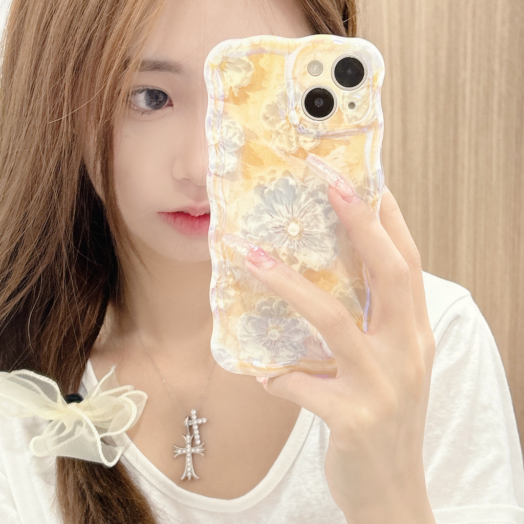 Ốp Điện Thoại IMD Họa Tiết Tranh Sơn Dầu Hình Bông Hoa Màu Xanh Lá / Vàng Cho IPhone 11 12 13Pro Max 14Pro Max